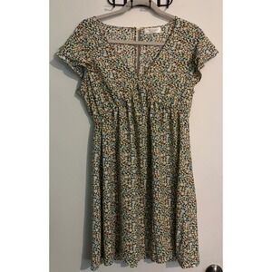 Liam & Co. Womens Medium Short Flutter Sleeve V-neck Flowy Geometric Dress
